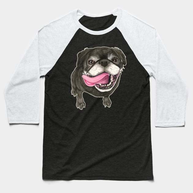 Dog Black Pug Baseball T-Shirt by PaperTigress